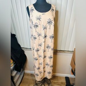 Pineapple Moon Beige Maxi 100% Silk Palm Dress Size Large